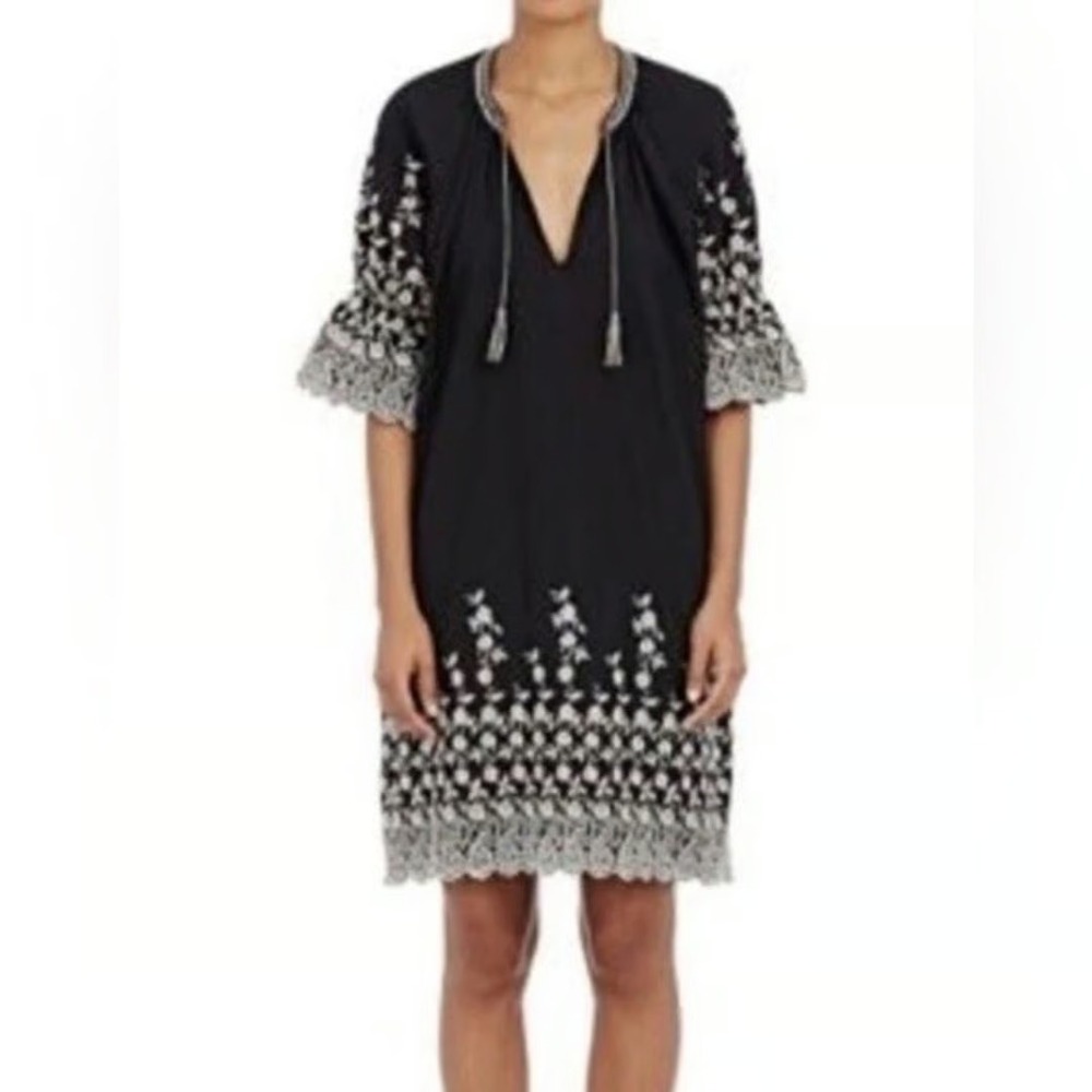 Ulla Johnson Roza Dress size 0 Embroidered Floral Tunic Boho Black